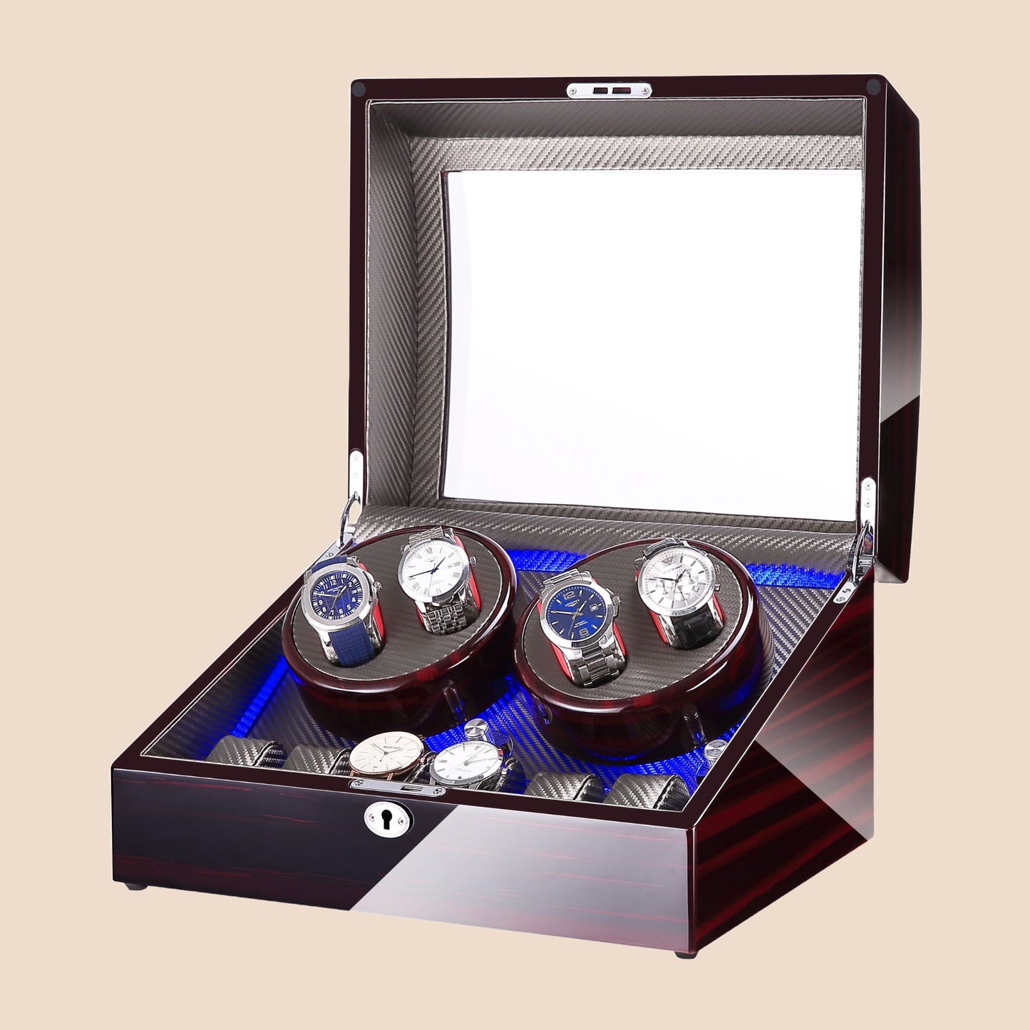 SG Luxury Watch Winder 4+6 Slots with LED Lighting and Key Lock System