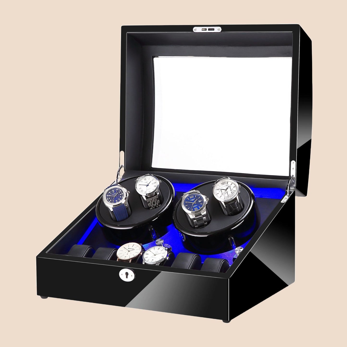 SG Luxury Watch Winder 4+6 Slots with LED Lighting and Key Lock System