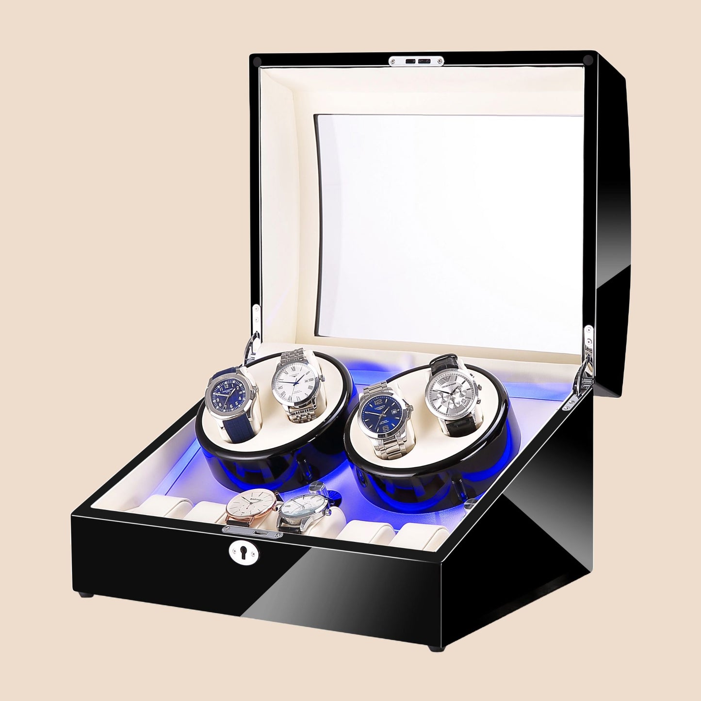 SG Luxury Watch Winder 4+6 Slots with LED Lighting and Key Lock System