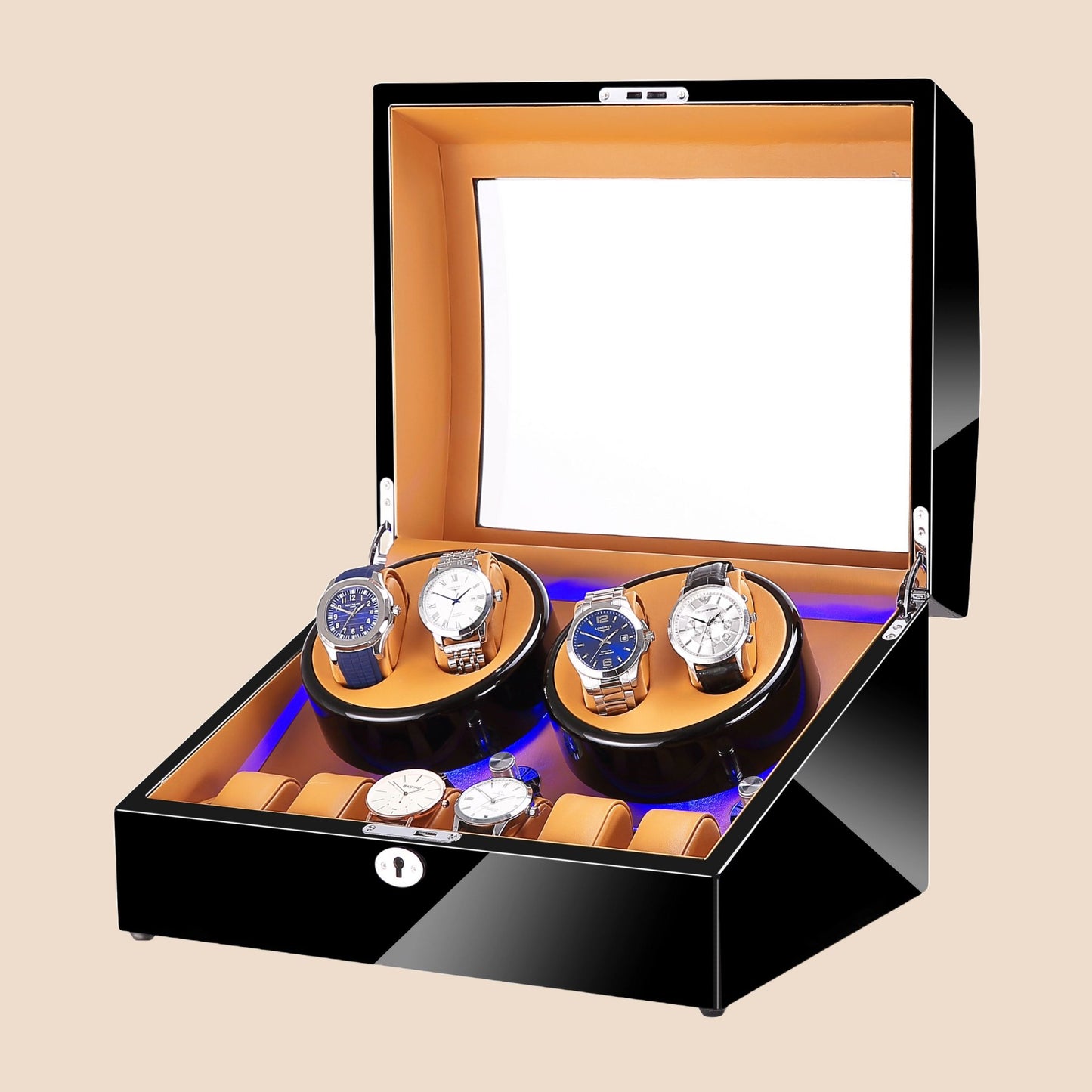 SG Luxury Watch Winder 4+6 Slots with LED Lighting and Key Lock System