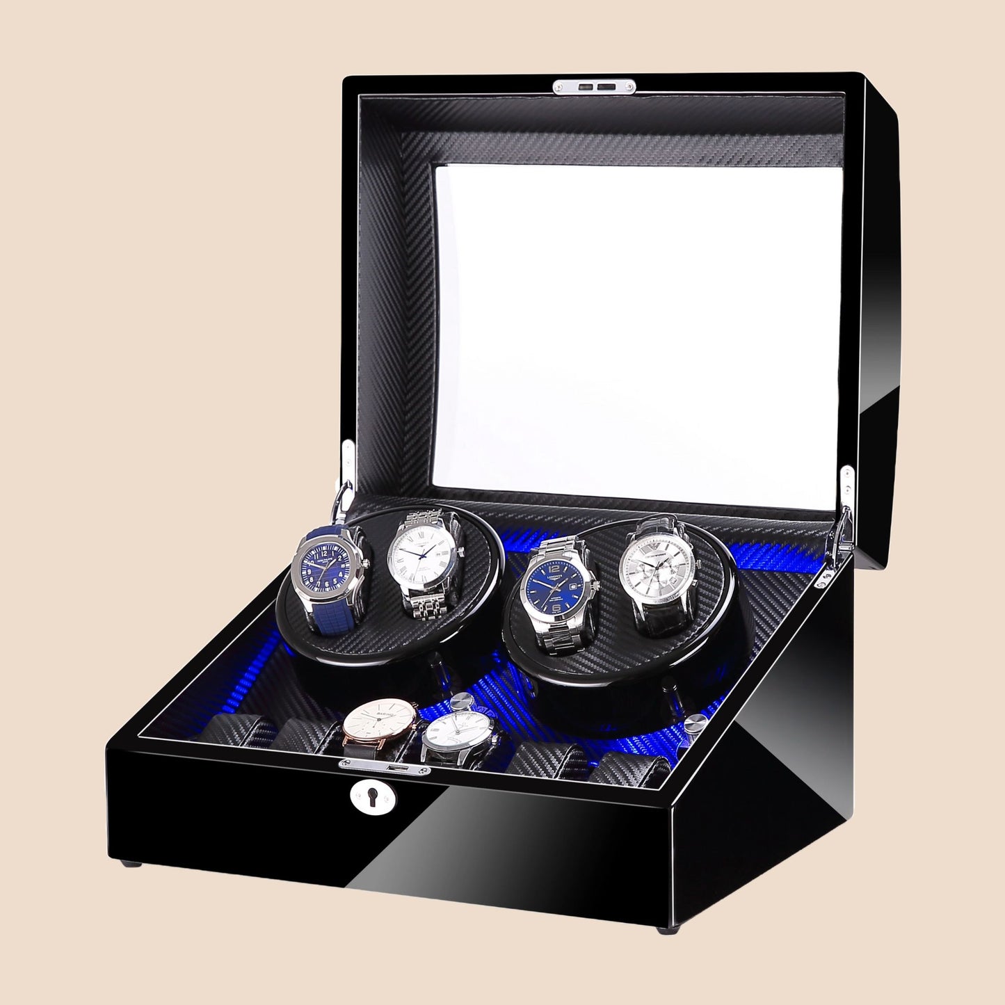 SG Luxury Watch Winder 4+6 Slots with LED Lighting and Key Lock System
