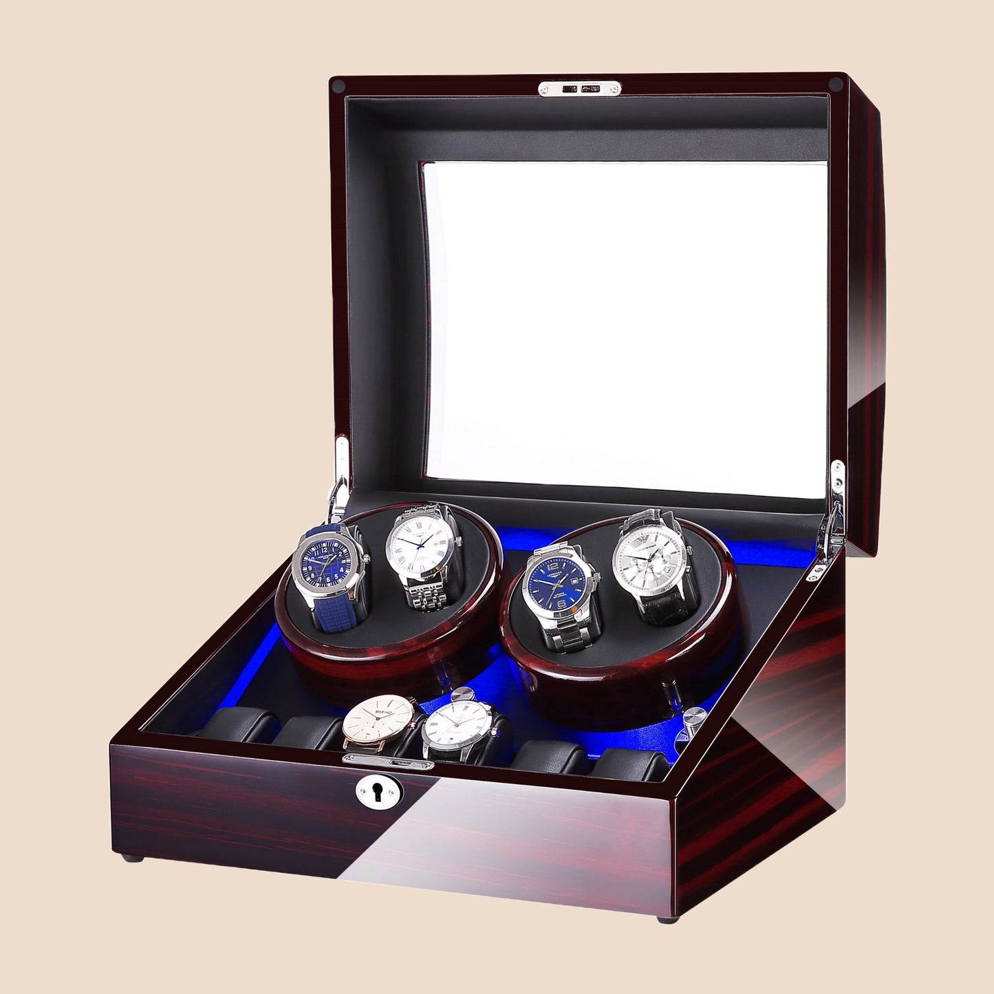 SG Luxury Watch Winder 4+6 Slots with LED Lighting and Key Lock System